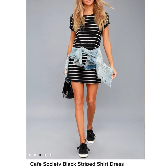 LULU’S CAFE SOCIETY STRIPED SHIRT DRESS CASUAL DRESS - Picture 1 of 15